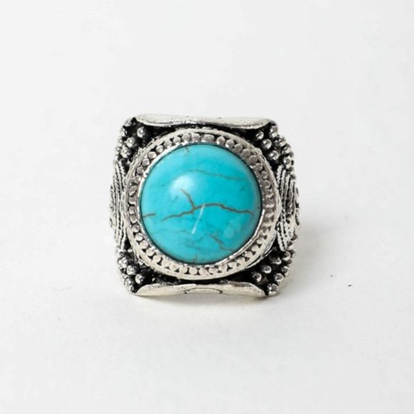 Round Adjustable Turquoise Ring - Picture 3 of 7